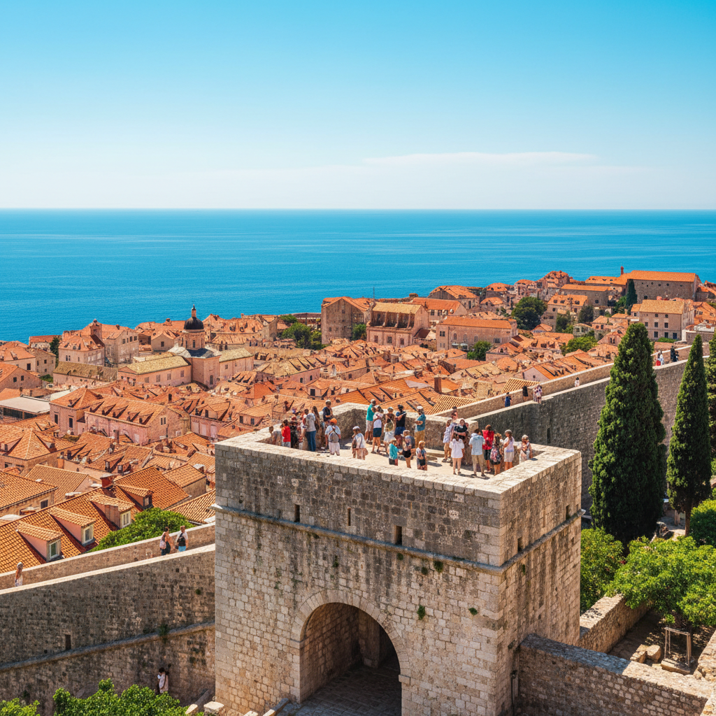 Historic Dubrovnik old town walls overlooking the Adriatic Sea