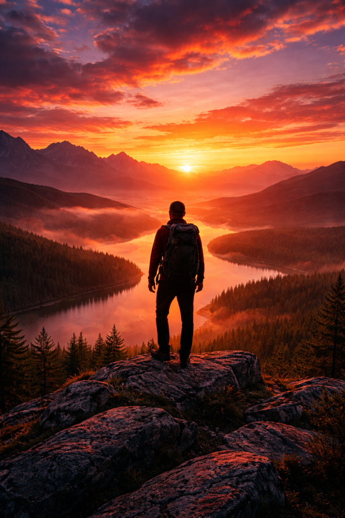 Sunset over European national park landscape inspiring travel and adventure