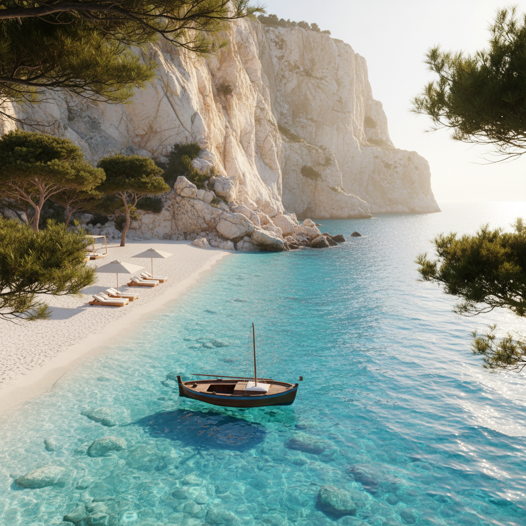 Crystal clear Mediterranean waters at a secluded beach destination