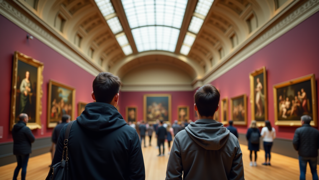 Visitors admiring the Mona Lisa painting inside the Louvre Museum Paris