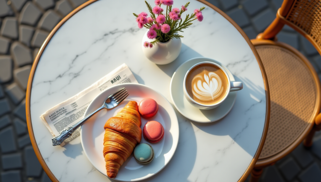 Delicious French pastries and coffee at a traditional Parisian café terrace